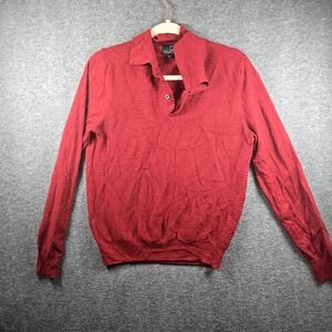 Michael Strahan Sweater Men M 1/4 Button Dark‎ Red Merino Wool Blend Soft 77219